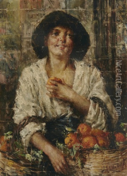 Venditrice D'aranci (the Orange Seller) Oil Painting - Antonio Mancini