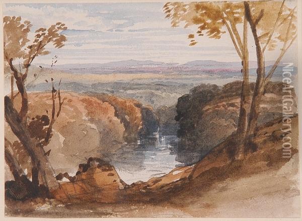 A River Running Through A Wooded Valley Oil Painting - William Leighton Leitch
