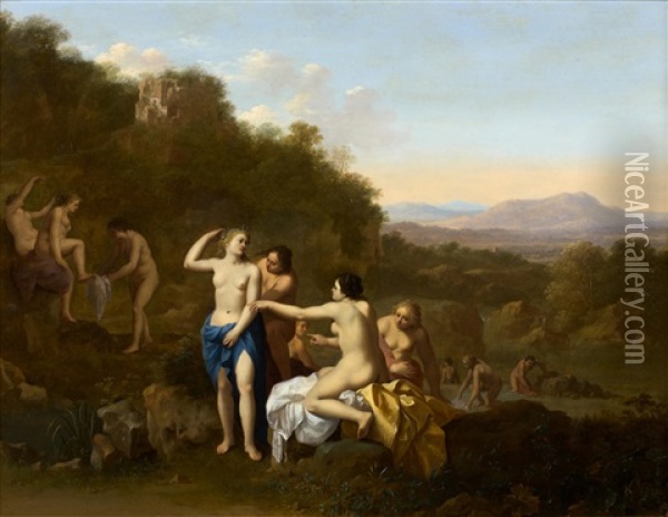 Diane Et Ses Suivantes Au Bain Oil Painting - Cornelis Van Poelenburgh