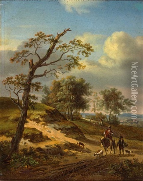 Reiter Und Falkner Auf Dem Weg In Herbstlicher Landschaft Oil Painting - Johann Christian Brand