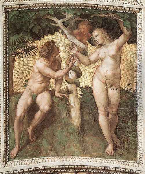 Adam and Eve (ceiling panel) Oil Painting - Raffaelo Sanzio