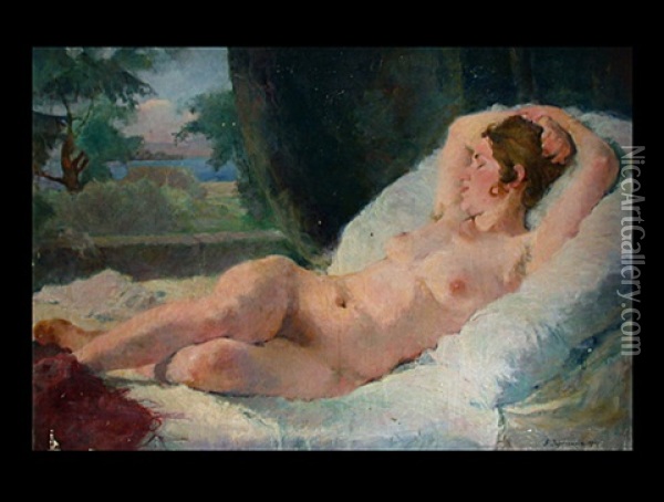 Weiblicher Liegender Akt Oil Painting - Gustav Jagerspacher