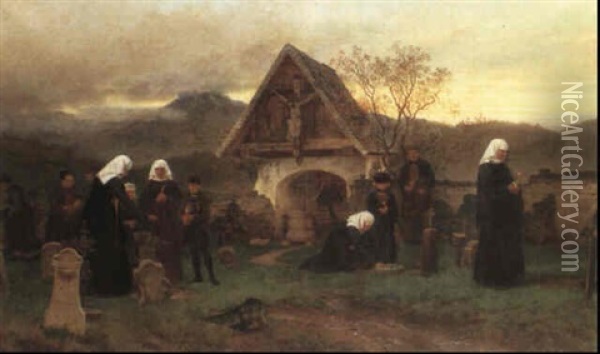 All Saints Day In The Cemetery In Egg Oil Painting - Wilhelm Ludwig Friedrich Riefstahl