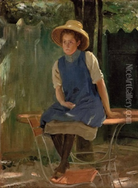 Sitzendes Madchen Auf Gartentisch Oil Painting - Carl Probst