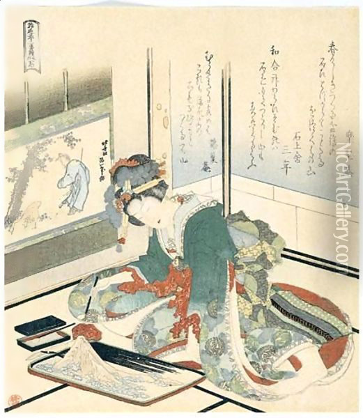 Surimonono Bonkei, Ishi. Fabrication D'Un Paysage En Pierre, Sur Un Plateau Oil Painting - Katsushika Hokusai