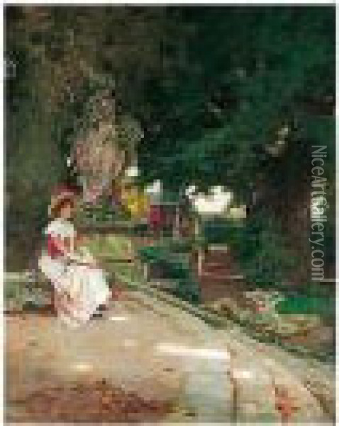 Dame Im Garten (woman In A Garden) Oil Painting - Wilhelm Menzler Casel
