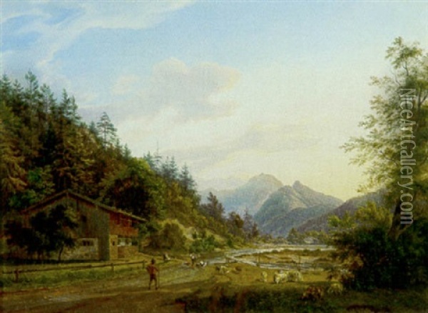 Partie Aus Der Jachenau In Oberbayern Oil Painting - Heinrich Adam