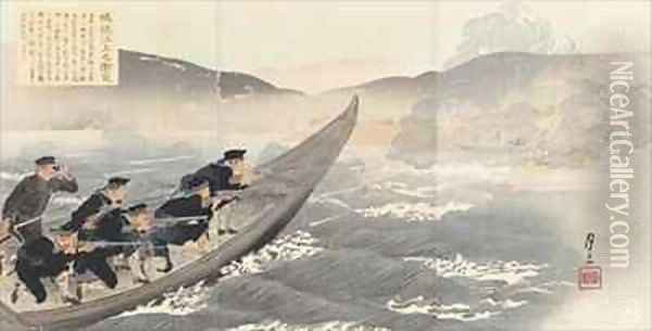A Fight at the Yalu River Oryokkojo no shototsu Meiji era Oil Painting - Getsuzo