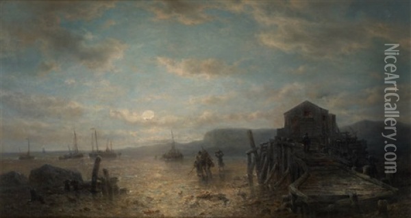 Crepuscule Sur La Plage Animee Oil Painting - Francois-Etienne Musin