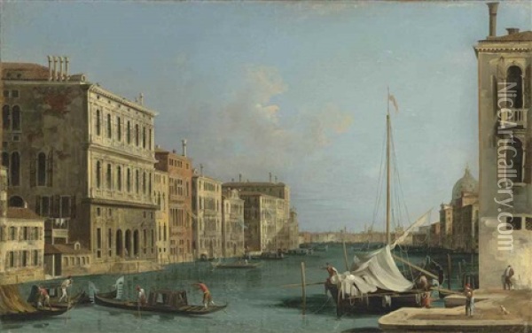 The Grand Canal, Venice, Looking East, From The Campo San Vio Oil Painting - Francesco Albotto