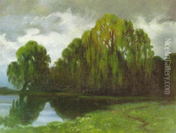 Waldsee Mit Weiden Oil Painting - Walter Leistikow
