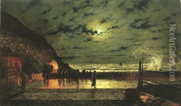 The Harbour Flare Oil Painting - John Atkinson Grimshaw