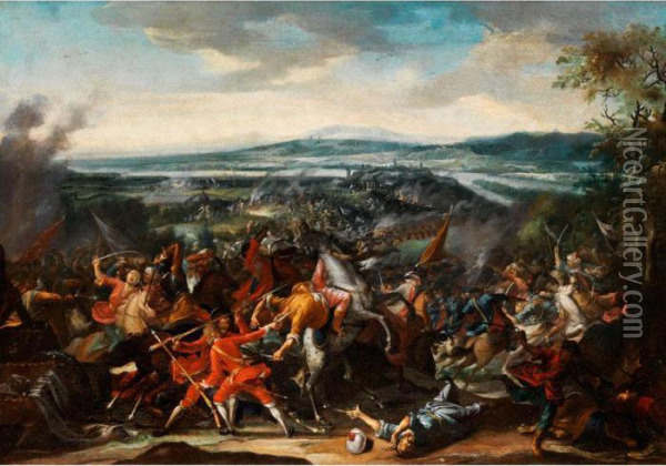Schlachtenbild Aus Den Turkenkriegen Von Erhohterkavaliersperspektive Oil Painting - Adam Frans van der Meulen