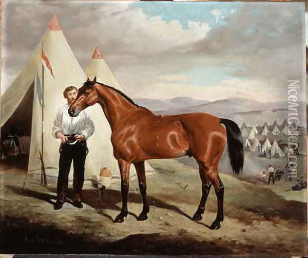 Sir Briggs, horse of Lord Tredegar 1831-1913 of the 17th Lancers, in Camp in Crimea 1854, 1856 Oil Painting - Alfred F. De Prades