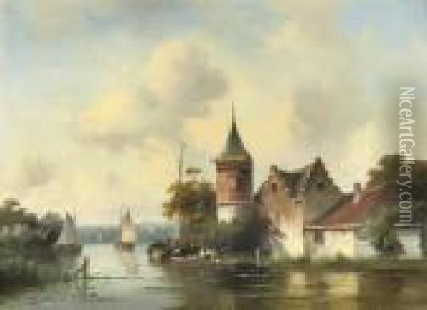 A Dutch River With A Watchtower Oil Painting - Charles Henri Leickert