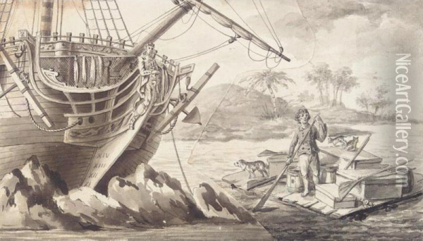 A Folio Of Drawings From 'the Life And Adventures Of Robinson Crusoe' And 'a Pilgrim's Progress Oil Painting - Daniel Dodd