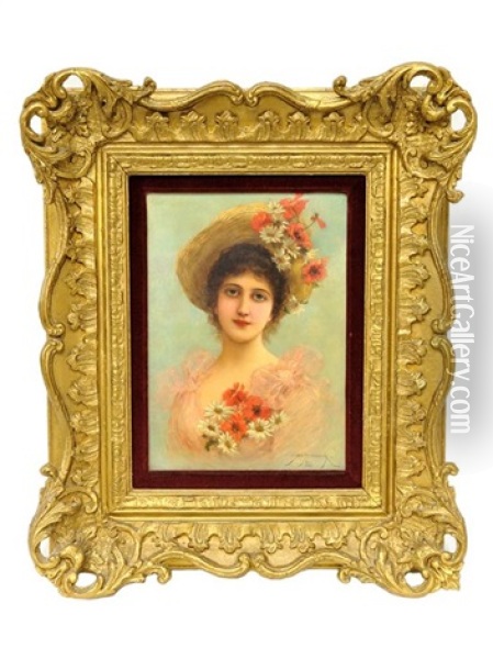 Portrait Of A Woman Oil Painting - Emile Eisman-Semenowsky