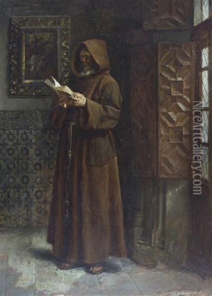 Monje Franciscano Leyendo Oil Painting - Ignacio de Leon Escosura