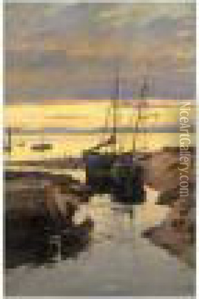The Harbour At Sunset Oil Painting - William Pratt
