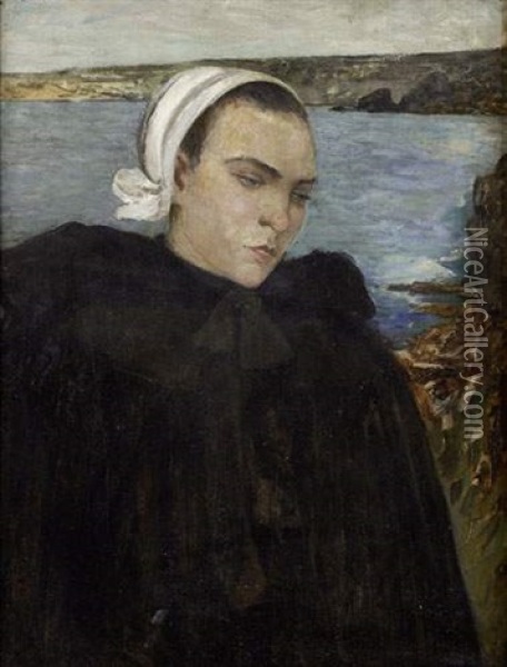 Portrait D'une Femme Bretonne Oil Painting - Charles Cottet