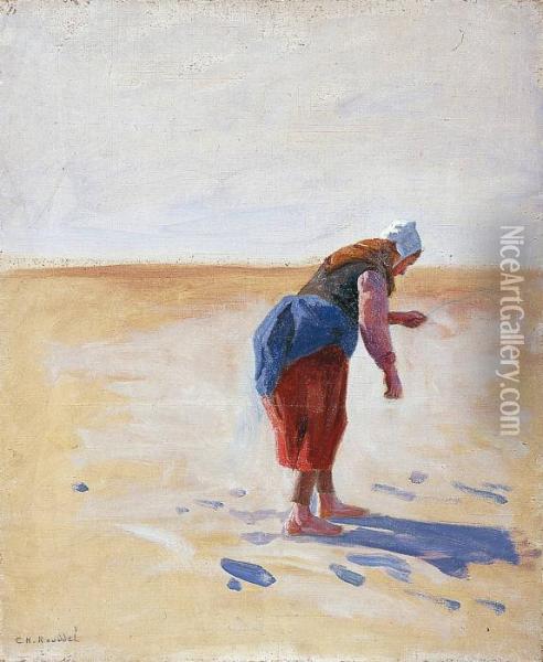 Femme Au Filet Sur La Plage Oil Painting - Charles Emmanuel Roussel