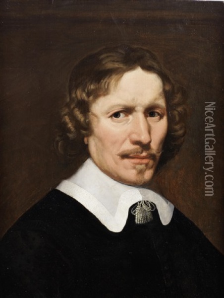 Portrait Of A Gentleman, Bust-length, In A Black Coat And White Lawn Collar Oil Painting - Jacob Frans van der Merck