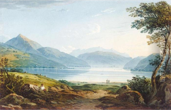 View Of Lake Bala And Cader Idris, North Wales Oil Painting - John Varley