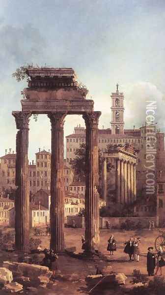 Rome Ruins Of The Forum Looking Towards The Capitol Oil Painting - (Giovanni Antonio Canal) Canaletto