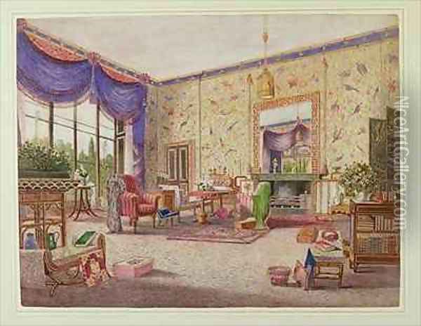The Chinese Drawing Room Middleton Park Oxfordshire Oil Painting - William Alfred Delamotte