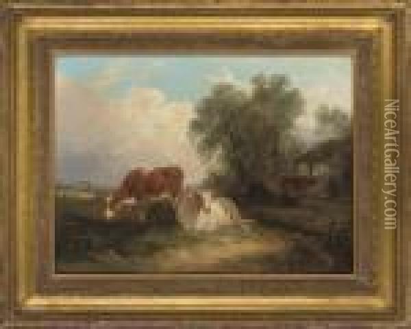 Cattle Resting In The Field Oil Painting - Snr William Shayer