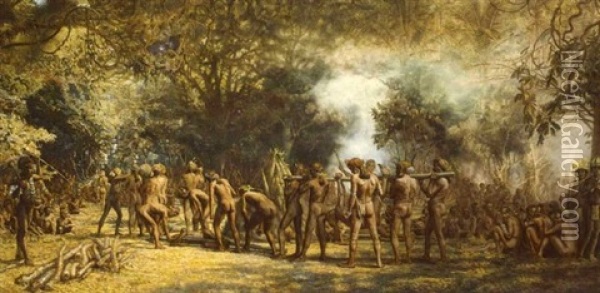 Cannibal Feast On The Island Of Tanna, New Hebrides Oil Painting - Charles Gordon-Frazer