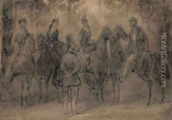 Cavaliers au bois Oil Painting - Constantin Guys