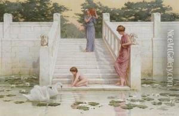 Admiring The Swans Oil Painting - Henry Ryland