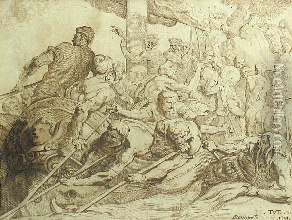 Ulysses And His Men On The River Styx (afterprimaticcio) Oil Painting - Theodor Van Thulden