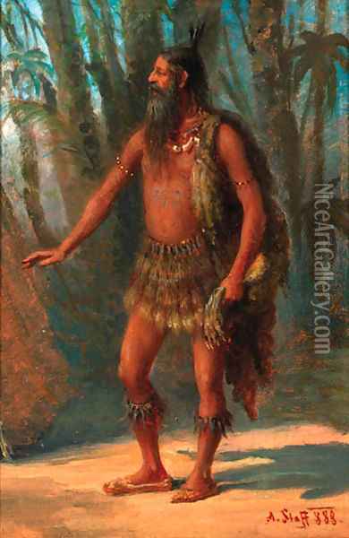 A tribesman in a clearing Oil Painting - Alois Stoff