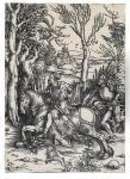 A Knight On Horseback And The Lansquenet Oil Painting - Albrecht Durer