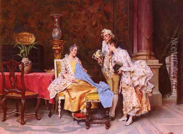 At The Dressmaker's Oil Painting - Adriano Cecchi