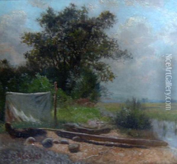 Tent By A Stream Oil Painting - John N. Hess