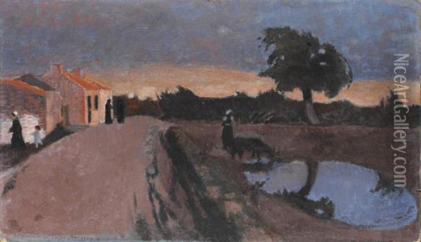 Bretonnes Au Village, Pres De La Mare Oil Painting - Maurice Denis