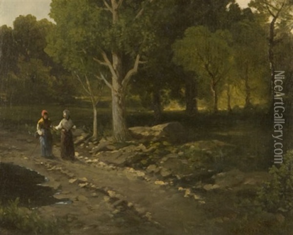 Walking Through The Forest Oil Painting - Leon Germain Pelouse