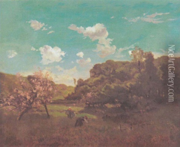 Landschaft Mit Bluhenden Obstbaumen Oil Painting - Louis Aime Japy