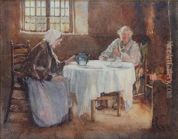 Firelight - Quiet Cup Of Tea Oil Painting - James W. Milliken