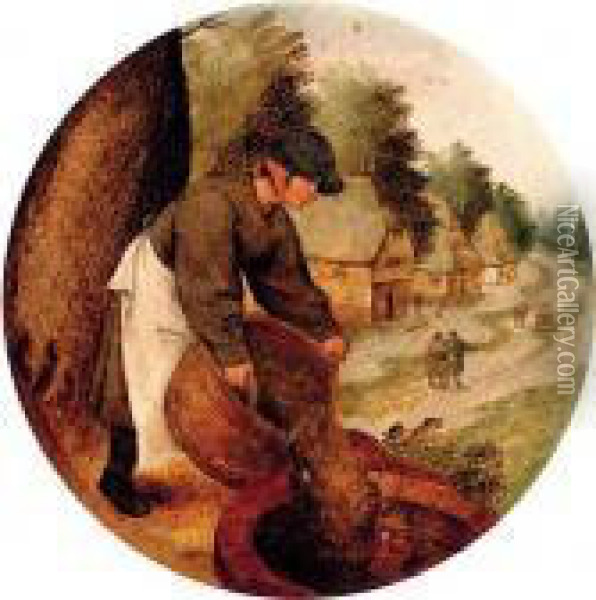 Proverb: 'filling The Well After The Calf Has Drowned' Oil Painting - Pieter The Younger Brueghel