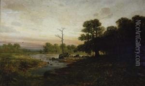 Expansive Landscape At Sunset Oil Painting - John Fery