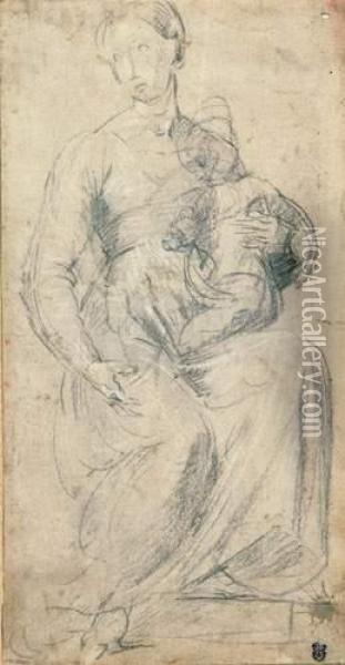 Die Sitzende Madonna Mit Dem Jesuskind Im Arm. Oil Painting - Giovanni Antonio Sogliani