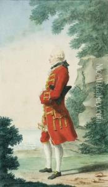 Sir John Macdonald Standing In Profile To The Left By A Lake Oil Painting - Louis Carrogis Carmontelle