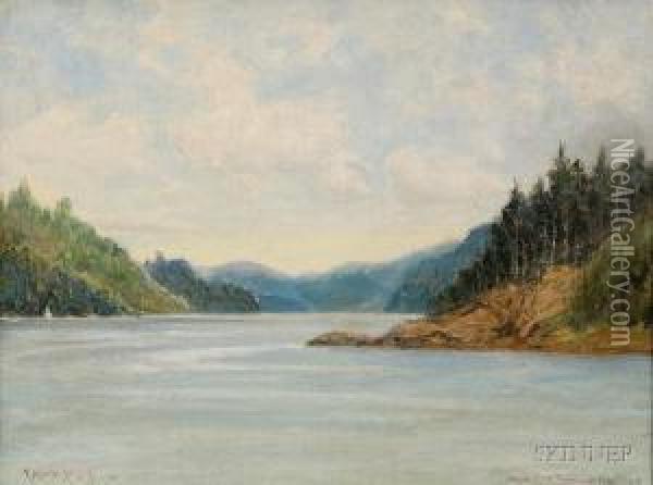 Lake View, Possibly A View Of Lake Seymour, Vermont Oil Painting - C. Myron Clark