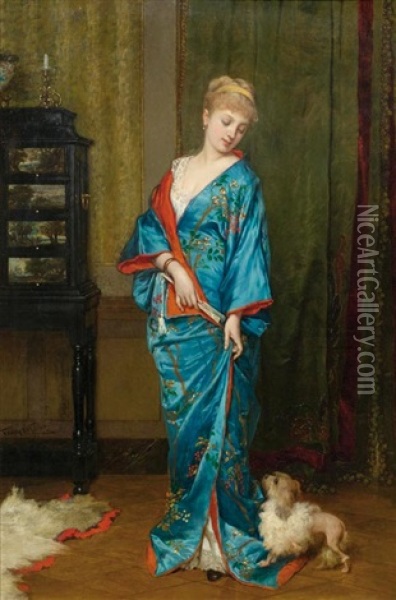 Dame Im Kimono Oil Painting - Frans Verhas