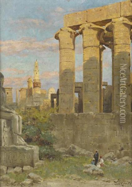 View Of Abu El-haggag Mosque And Luxor Temple Oil Painting - Carl Wuttke