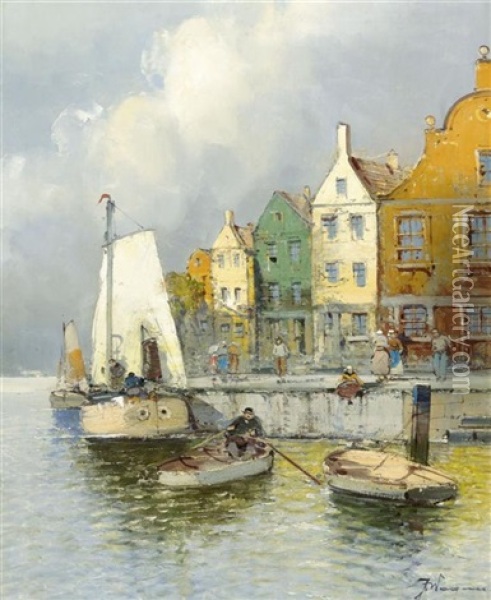 Hollandische Hafenansicht Oil Painting - Georg Fischhof